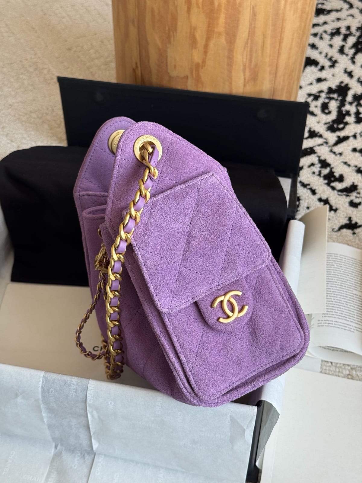   Chanel Mini 25 Hobo Bag Purple Suede with Antique Gold Hardware 3