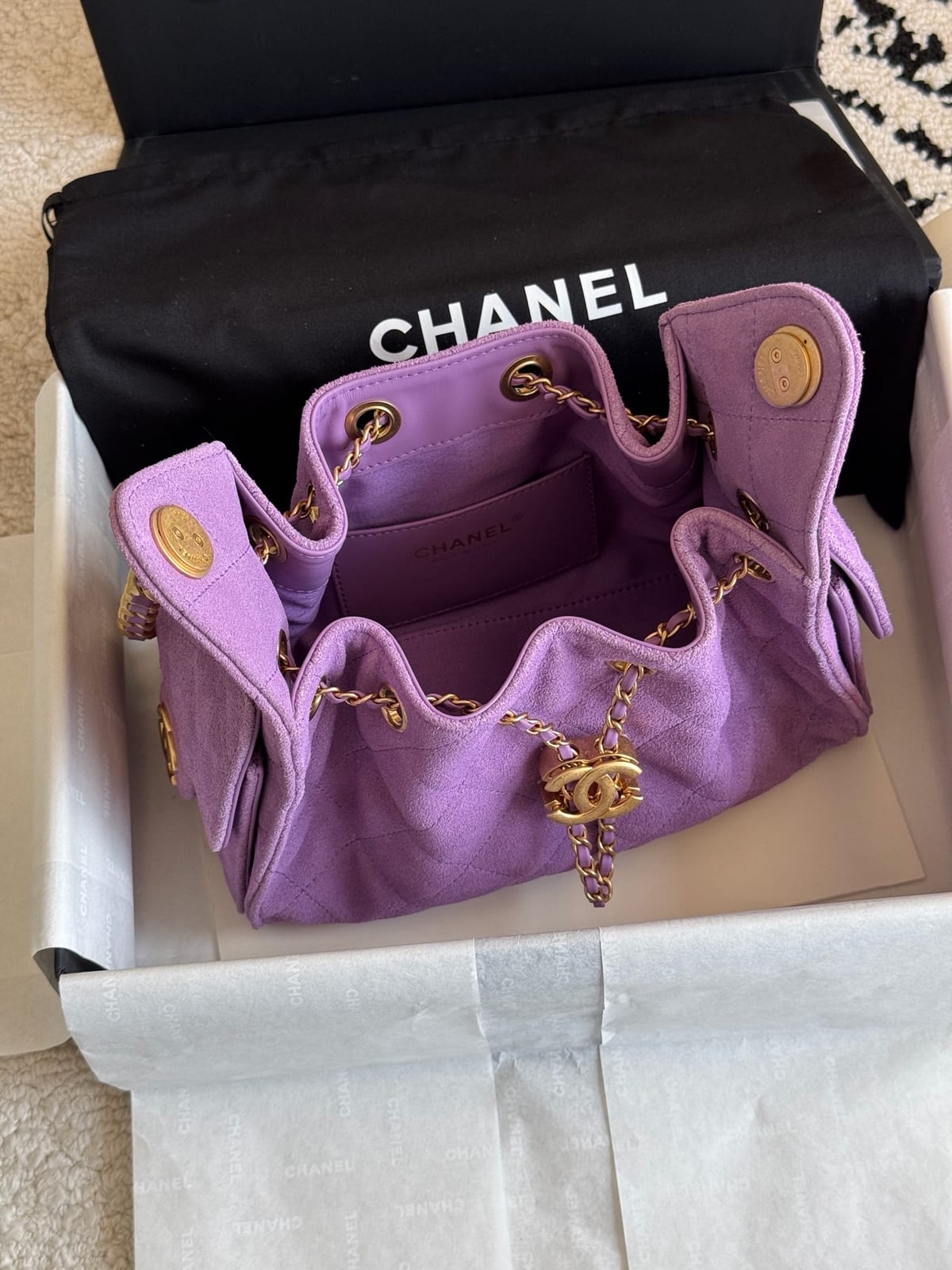  Chanel Mini 25 Hobo Bag Purple Suede with Antique Gold Hardware 4