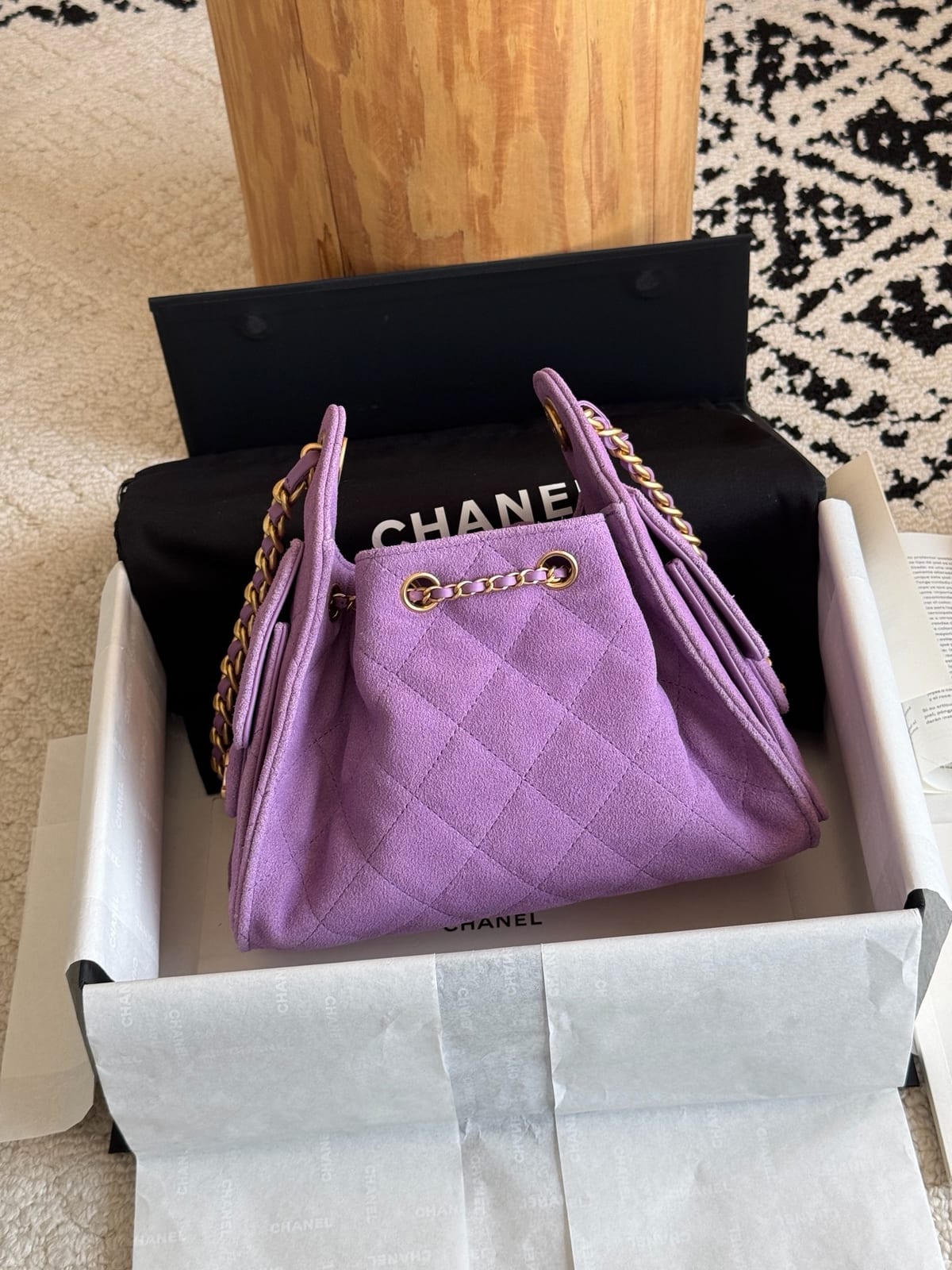   Chanel Mini 25 Hobo Bag Purple Suede with Antique Gold Hardware 6