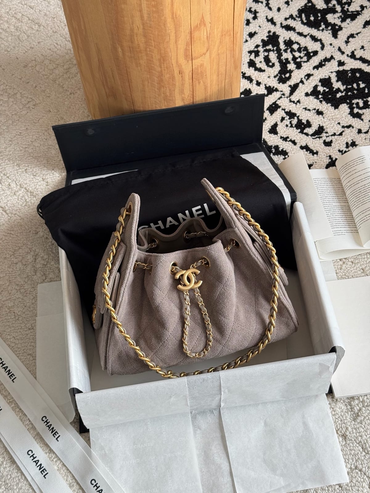  Chanel Mini 25 Hobo Bag   Dark Grey Suede with Antique Gold Hardware