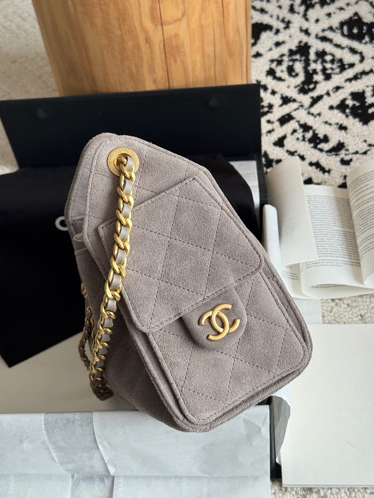  Chanel Mini 25 Hobo Bag   Dark Grey Suede with Antique Gold Hardware 4