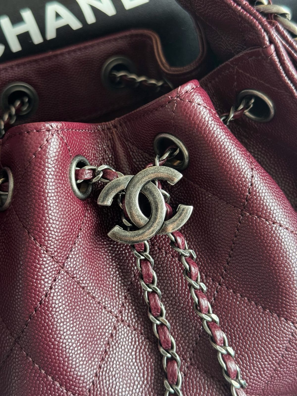 Chanel Mini 25 Hobo Bag Dark Burgundy Caviar Leather with Ruthenium/Silver Hardware 3