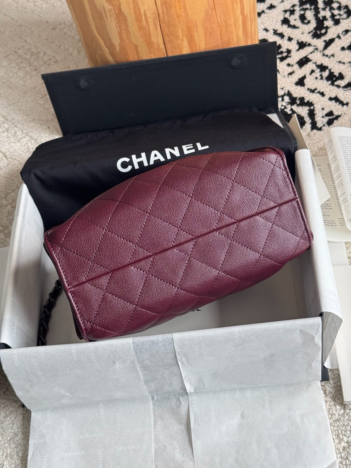 Chanel Mini 25 Hobo Bag Dark Burgundy Caviar Leather with Ruthenium/Silver Hardware 9