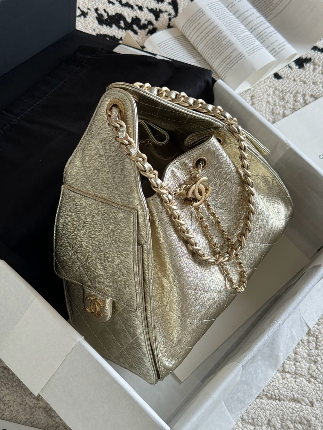 Chanel Mini 25 Hobo Bag  Light Gold Metallic Calfskin with Gold Hardware 2