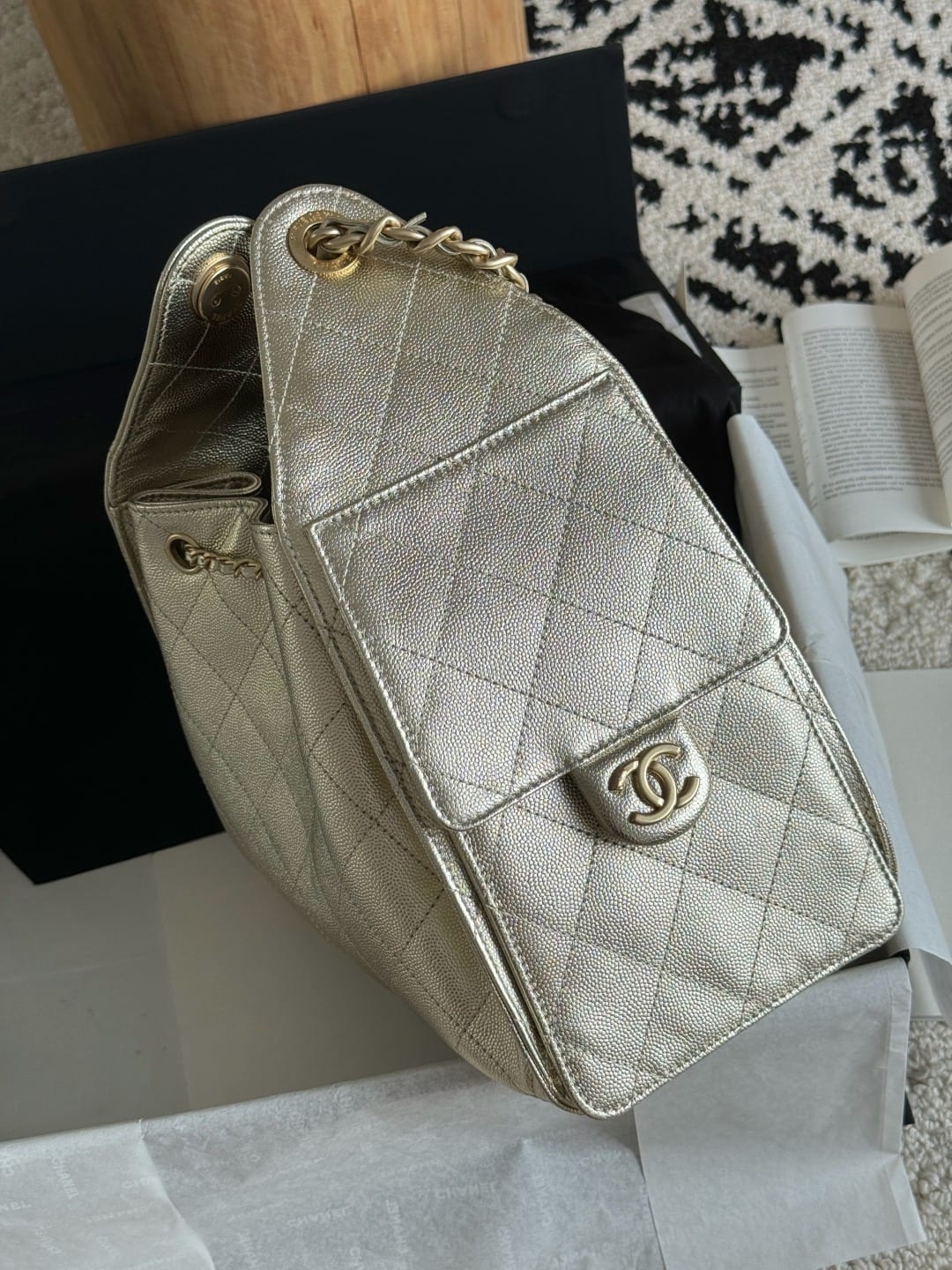 Chanel Mini 25 Hobo Bag  Light Gold Metallic Calfskin with Gold Hardware 4