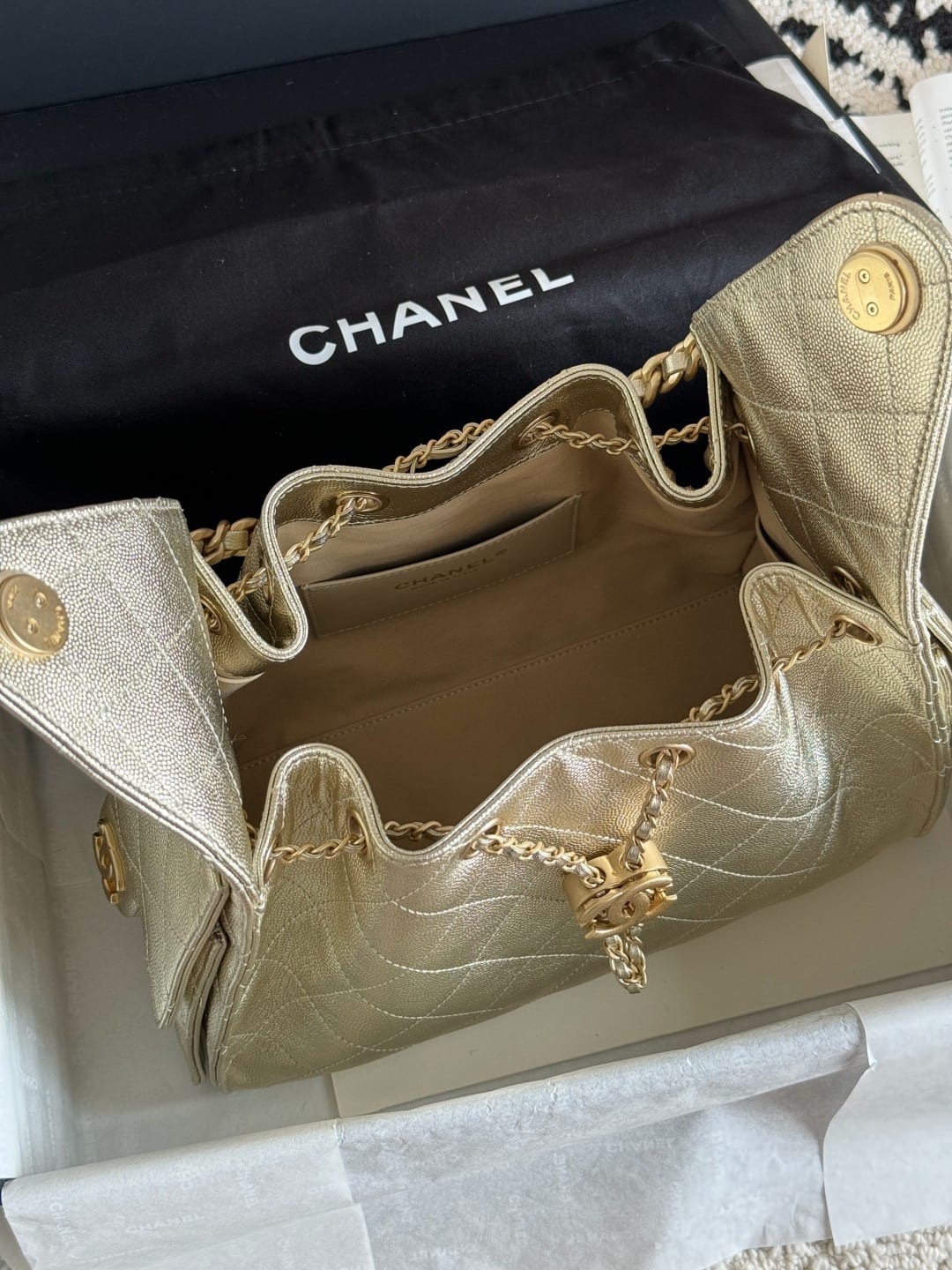 Chanel Mini 25 Hobo Bag  Light Gold Metallic Calfskin with Gold Hardware 5
