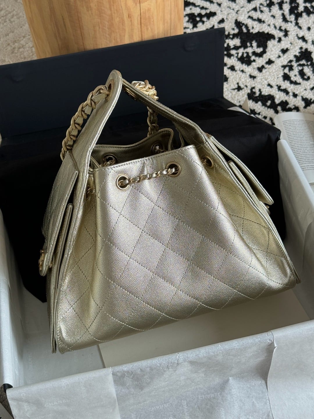 Chanel Mini 25 Hobo Bag  Light Gold Metallic Calfskin with Gold Hardware 8