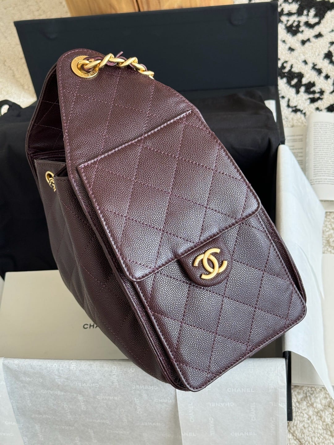 Chanel Small 25 Hobo Bag Dark Brown Grained Caviar Leather Gold Hardware 2