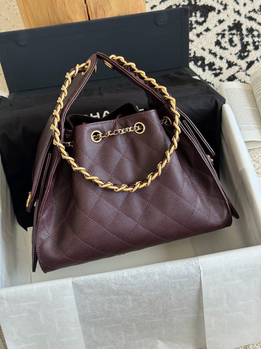 Chanel Small 25 Hobo Bag Dark Brown Grained Caviar Leather Gold Hardware 7