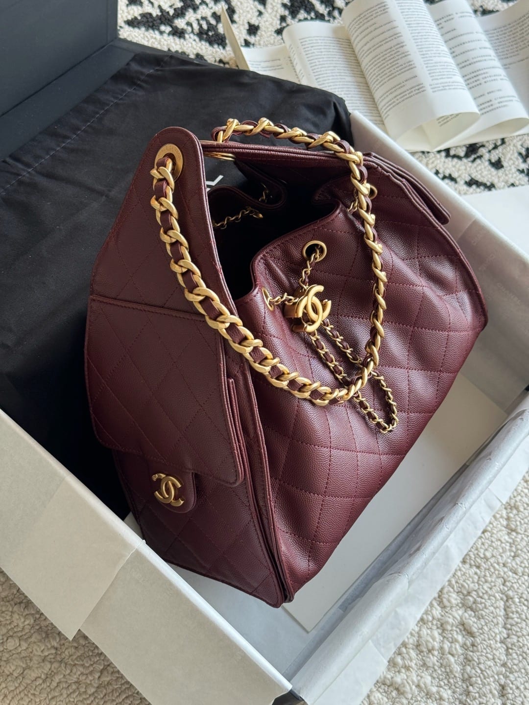  Chanel Mini 25 Hobo Bag Dark Burgundy Caviar Leather with Gold Hardware 2