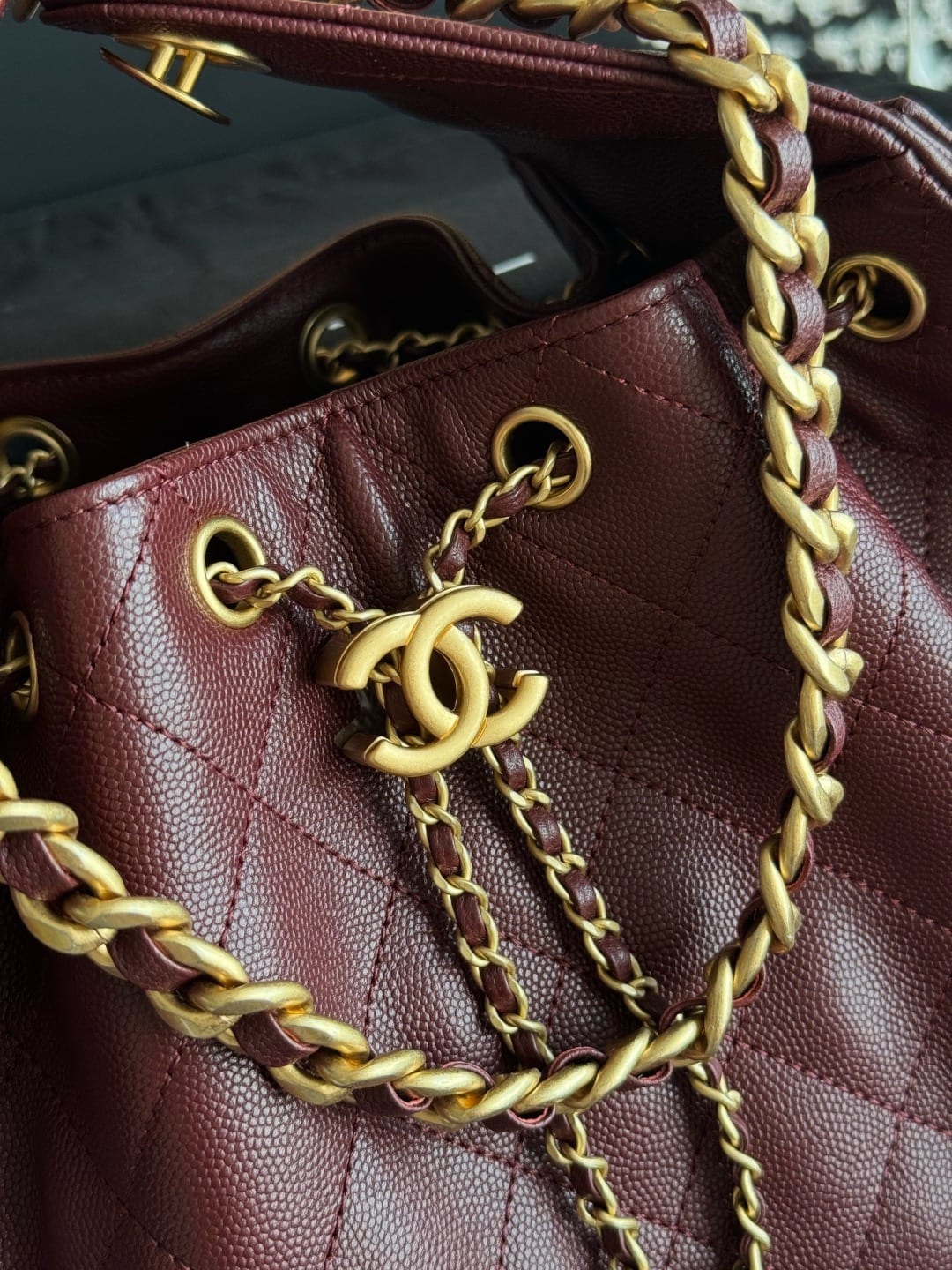  Chanel Mini 25 Hobo Bag Dark Burgundy Caviar Leather with Gold Hardware 3