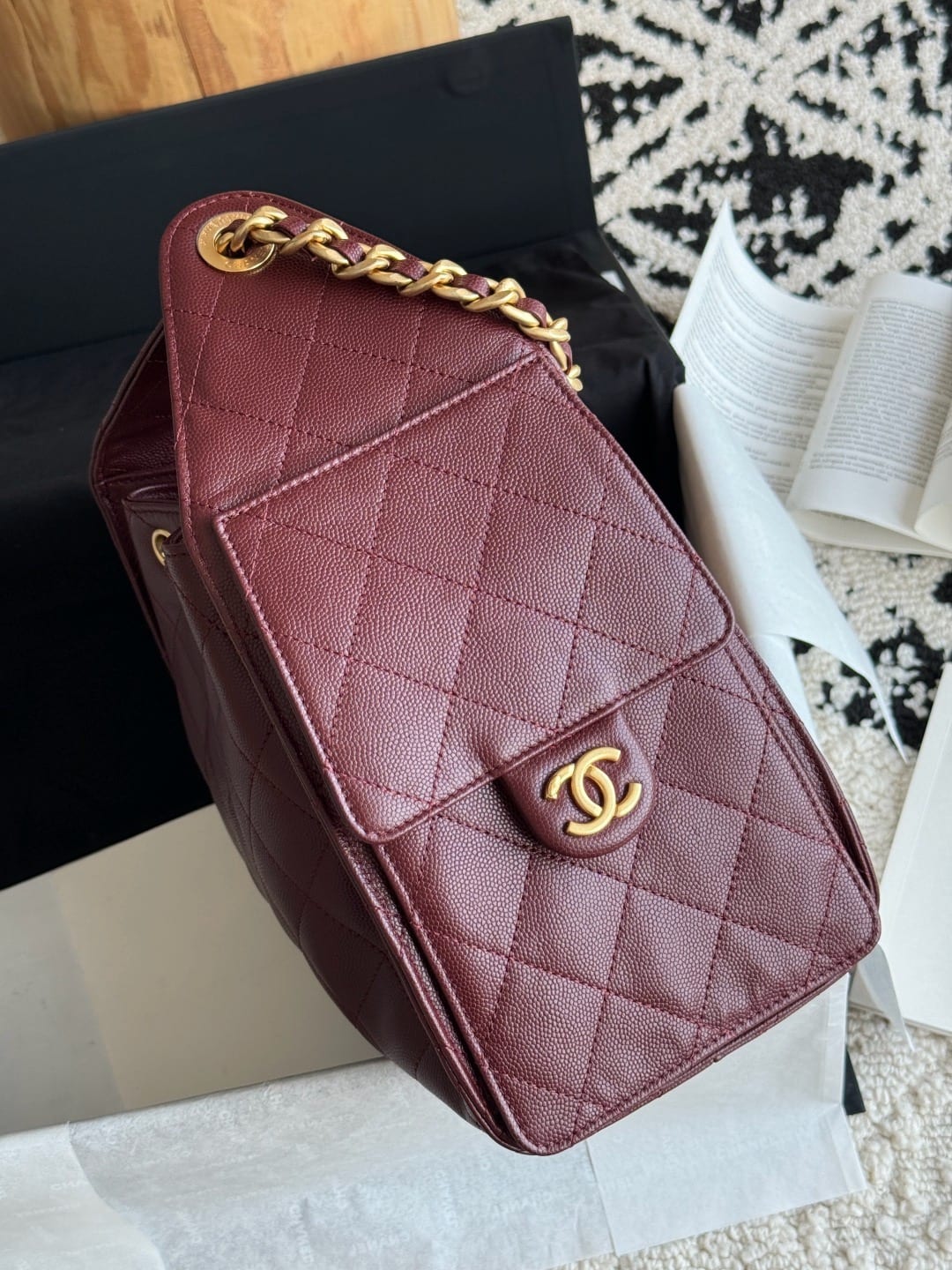  Chanel Mini 25 Hobo Bag Dark Burgundy Caviar Leather with Gold Hardware 4