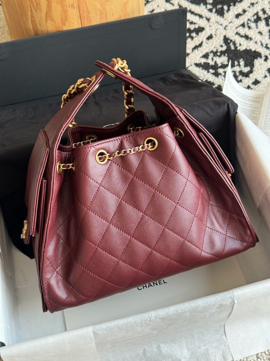  Chanel Mini 25 Hobo Bag Dark Burgundy Caviar Leather with Gold Hardware 5