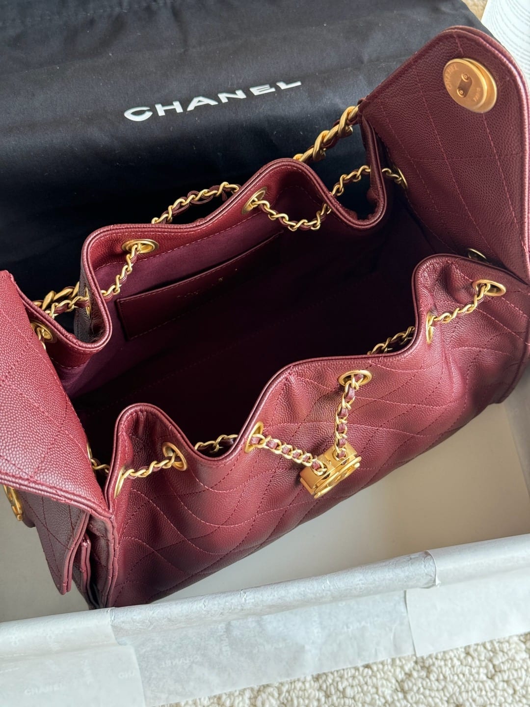  Chanel Mini 25 Hobo Bag Dark Burgundy Caviar Leather with Gold Hardware 7