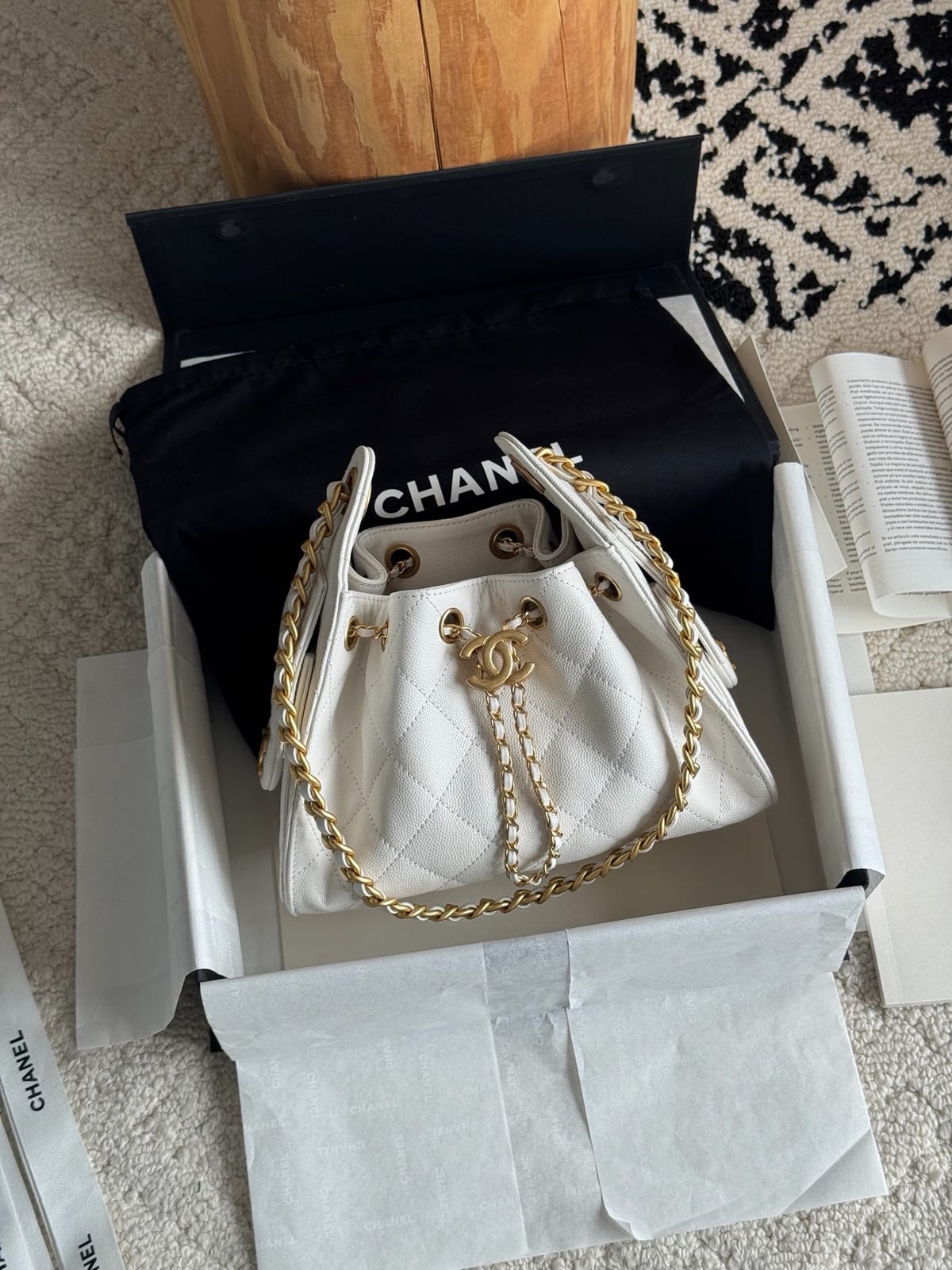  Chanel Mini 25 Hobo Bag White Caviar Leather with Gold Hardware