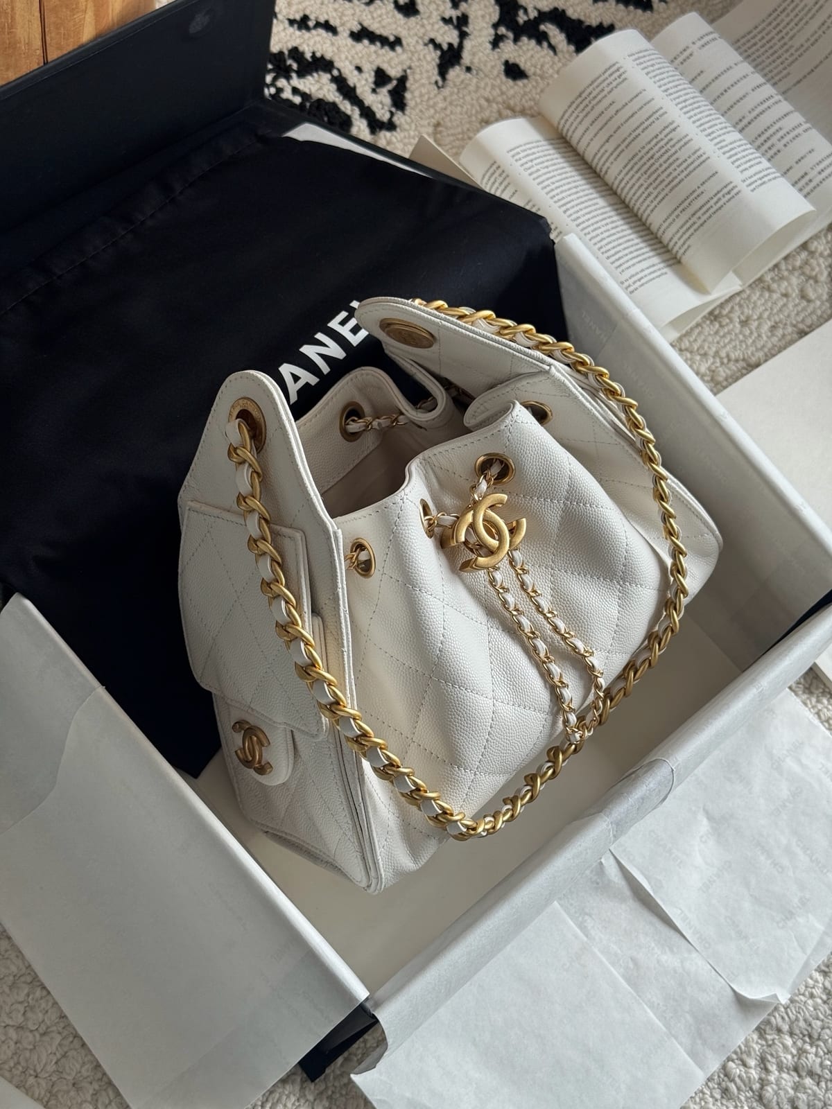  Chanel Mini 25 Hobo Bag White Caviar Leather with Gold Hardware 2