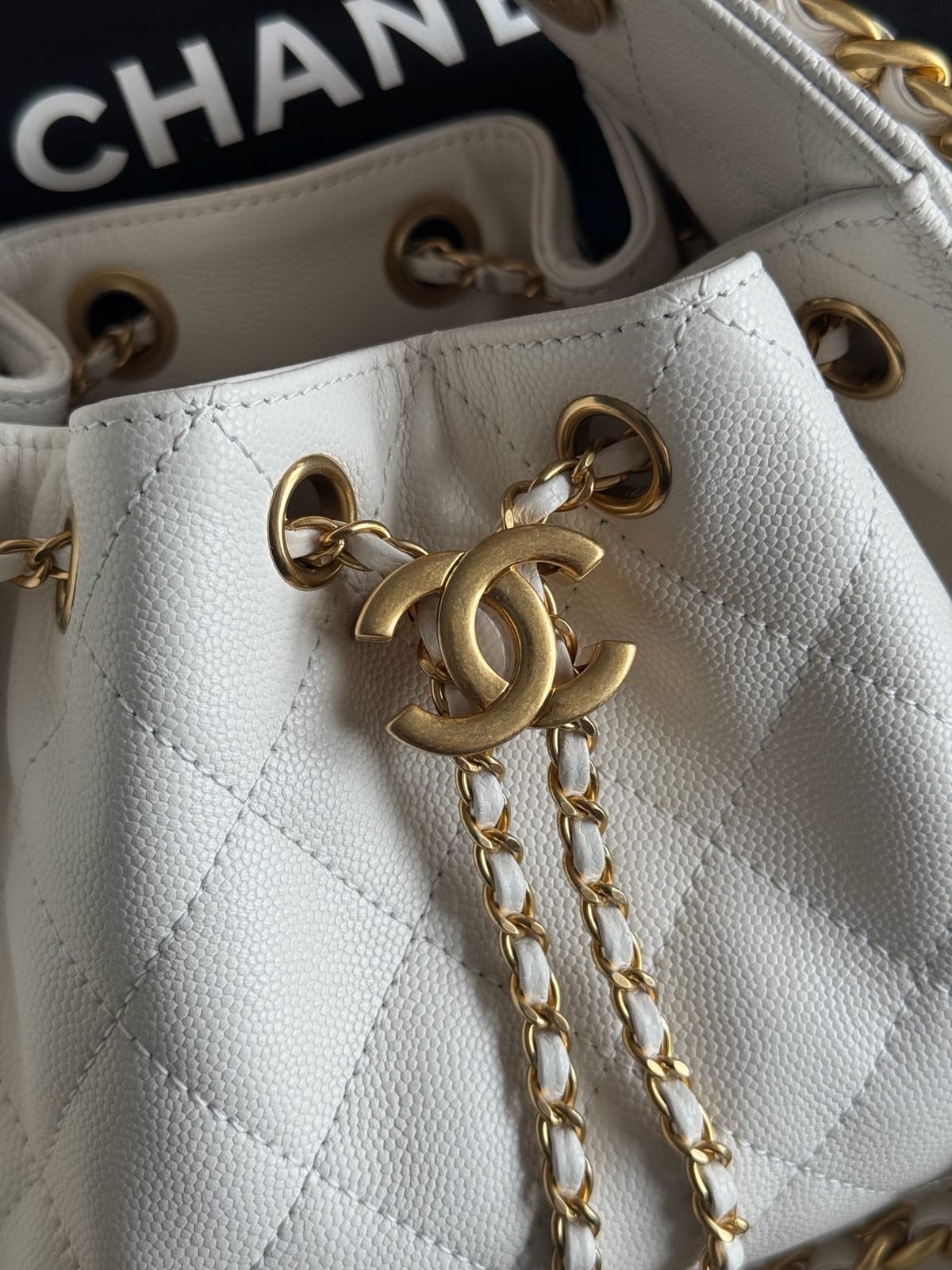  Chanel Mini 25 Hobo Bag White Caviar Leather with Gold Hardware 3