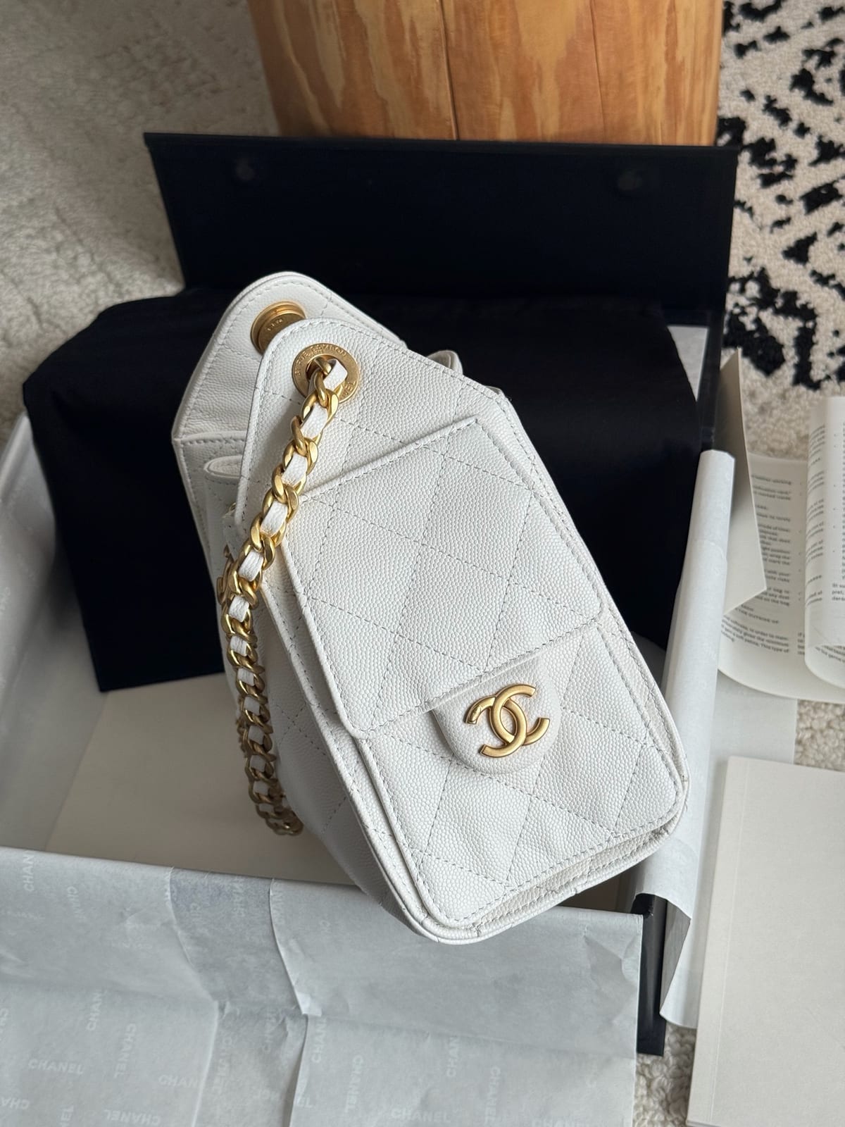 Chanel Mini 25 Hobo Bag White Caviar Leather with Gold Hardware 4