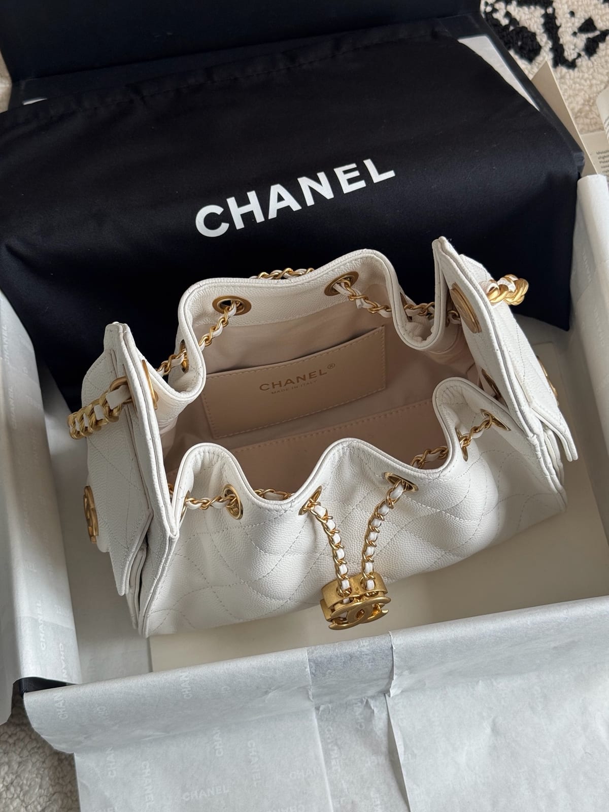  Chanel Mini 25 Hobo Bag White Caviar Leather with Gold Hardware 5