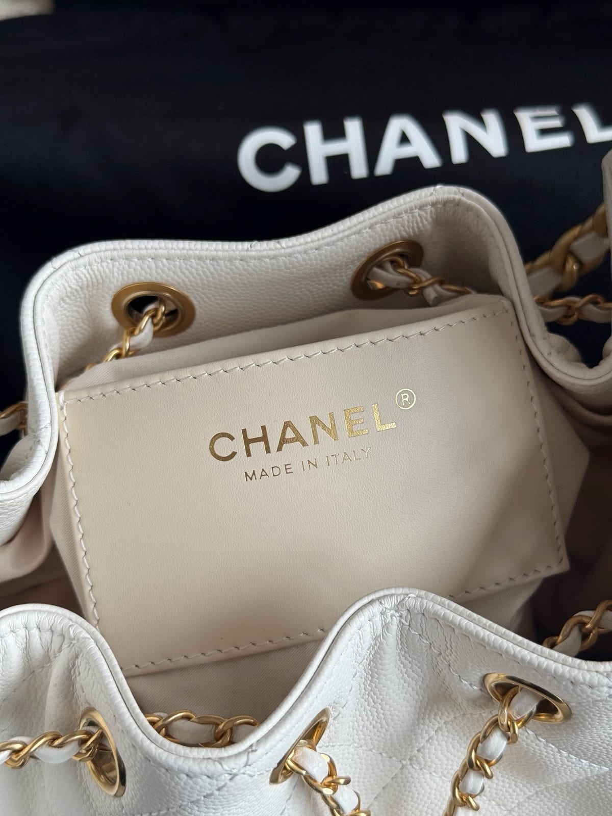  Chanel Mini 25 Hobo Bag White Caviar Leather with Gold Hardware 7