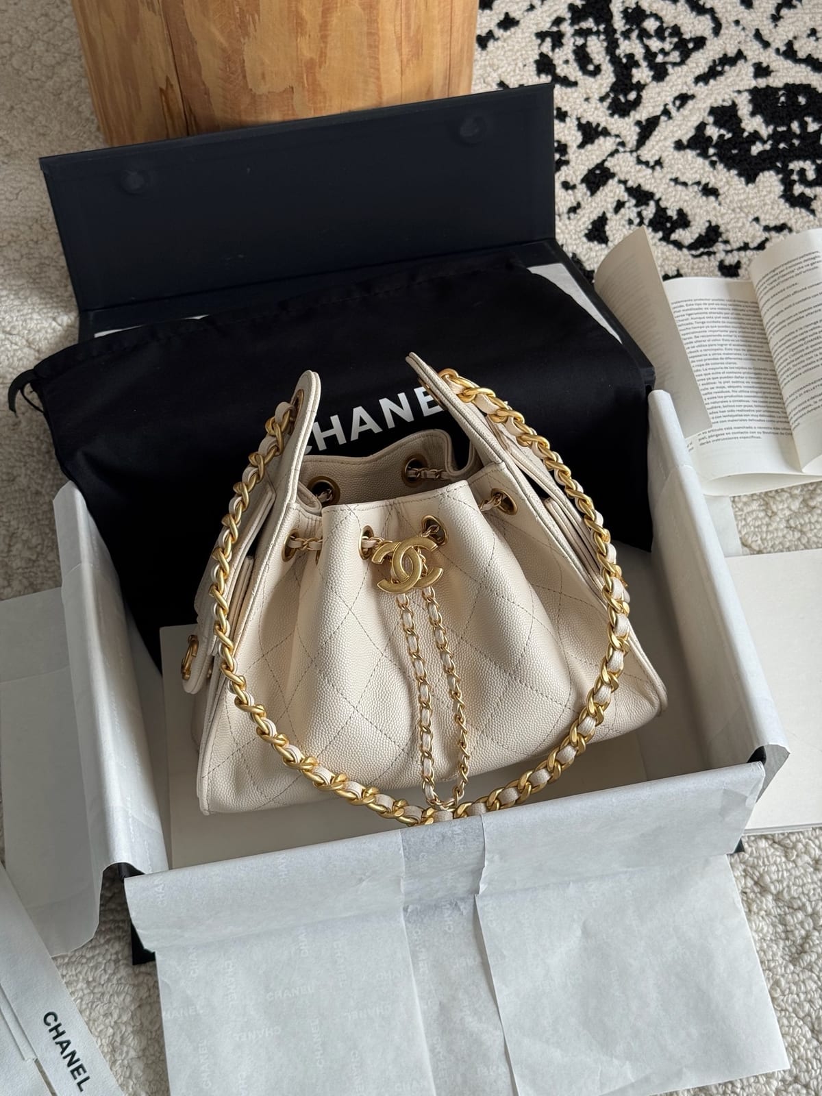  Chanel Mini 25 Hobo Bag Light Beige Caviar with Gold Hardware