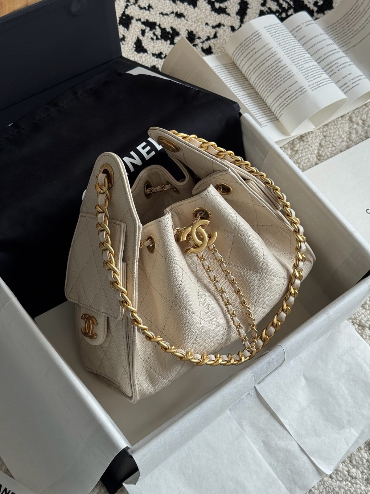  Chanel Mini 25 Hobo Bag Light Beige Caviar with Gold Hardware 2