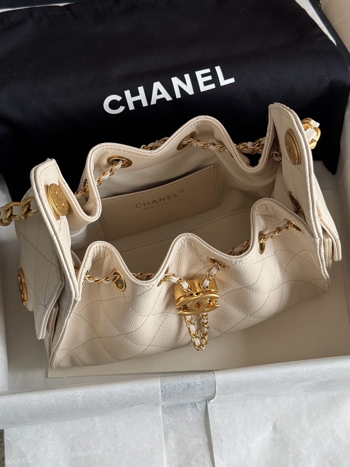  Chanel Mini 25 Hobo Bag Light Beige Caviar with Gold Hardware 7