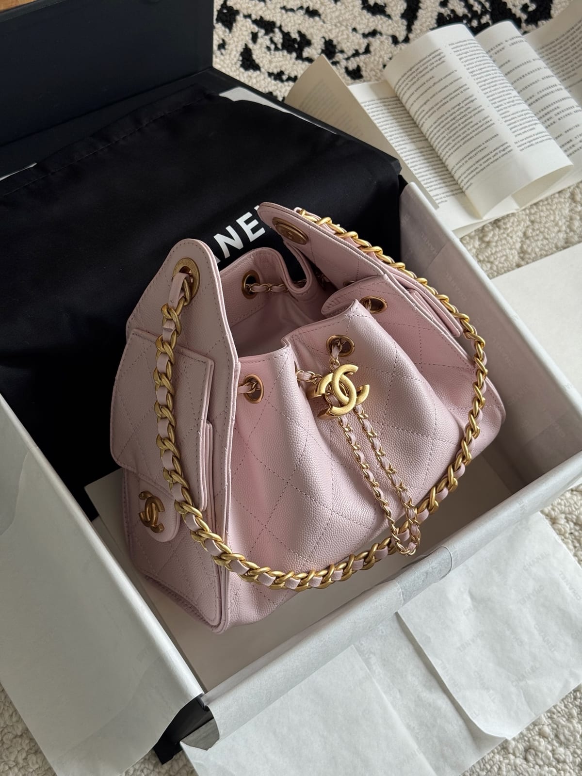 Chanel Mini 25 Hobo Bag Light Pink Caviar Leather with Gold Hardware 2
