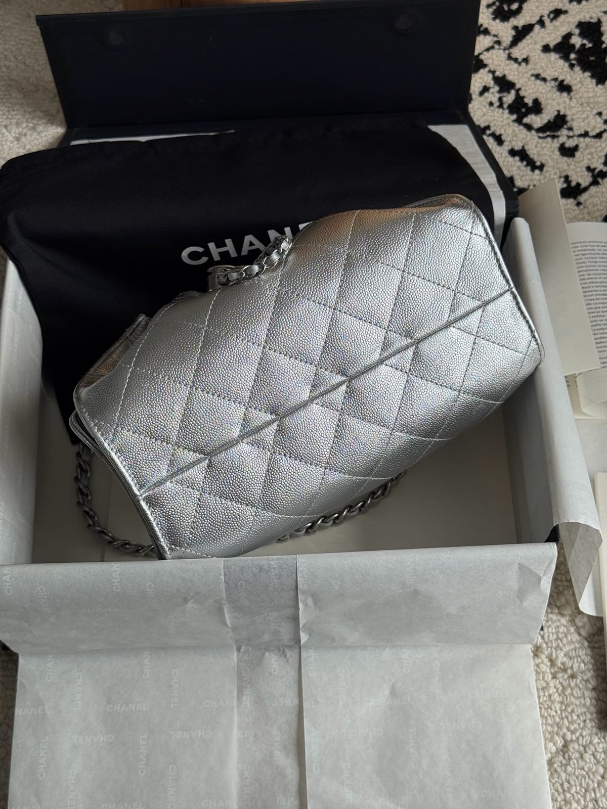 Chanel Mini 25 Hobo Bag  Metallic Silver Grained Calfskin with Silver Hardware 9