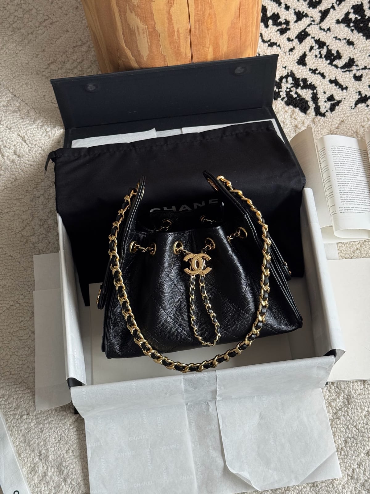  Black Grained Caviar Leather with Gold Hardware