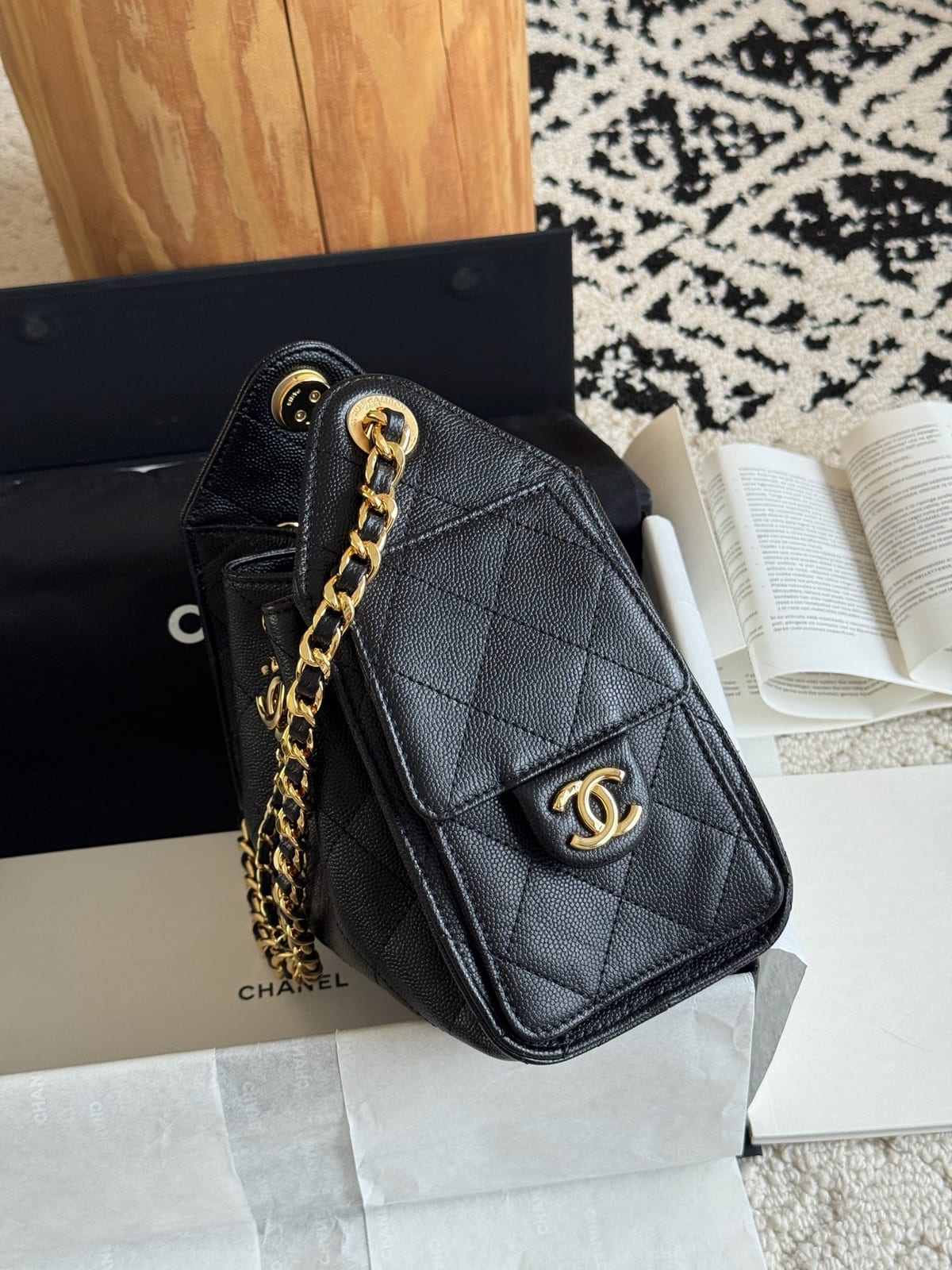  Black Grained Caviar Leather with Gold Hardware 3