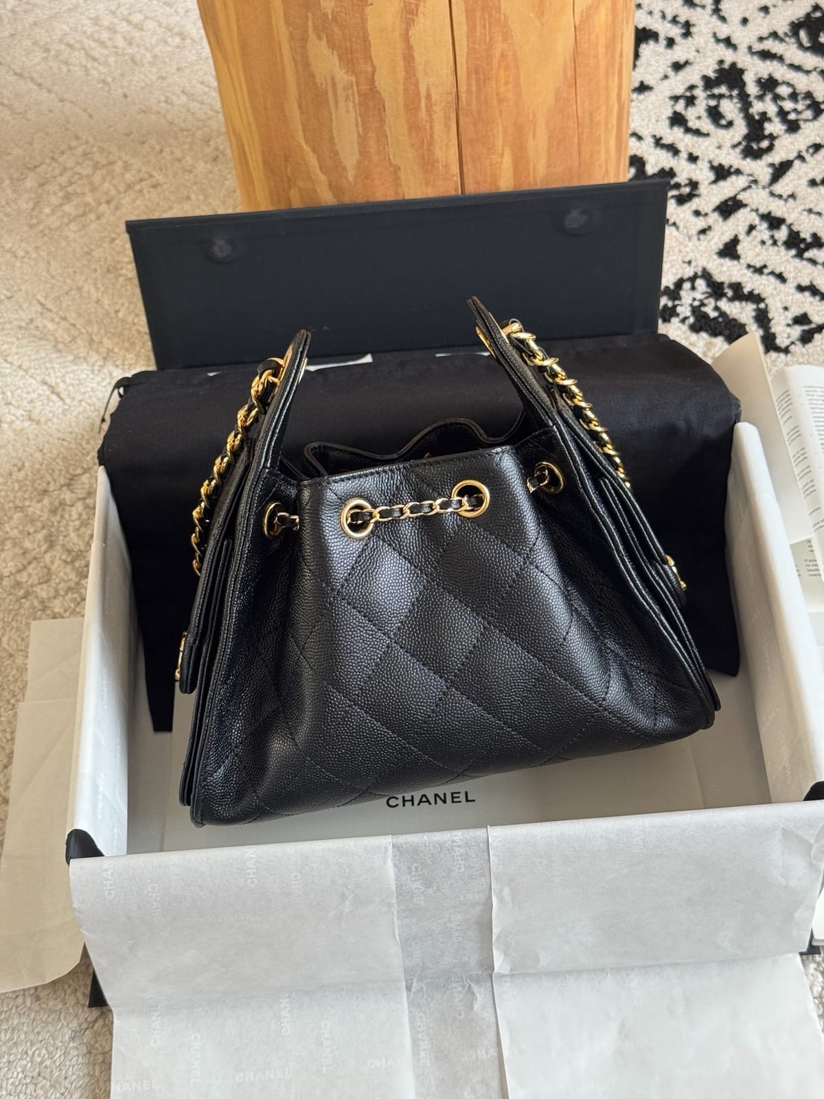  Black Grained Caviar Leather with Gold Hardware 6