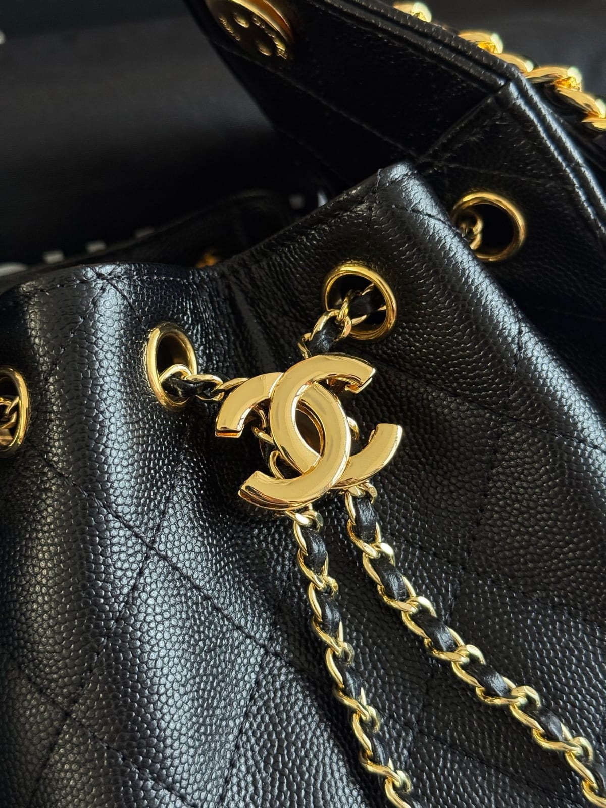  Black Grained Caviar Leather with Gold Hardware 7
