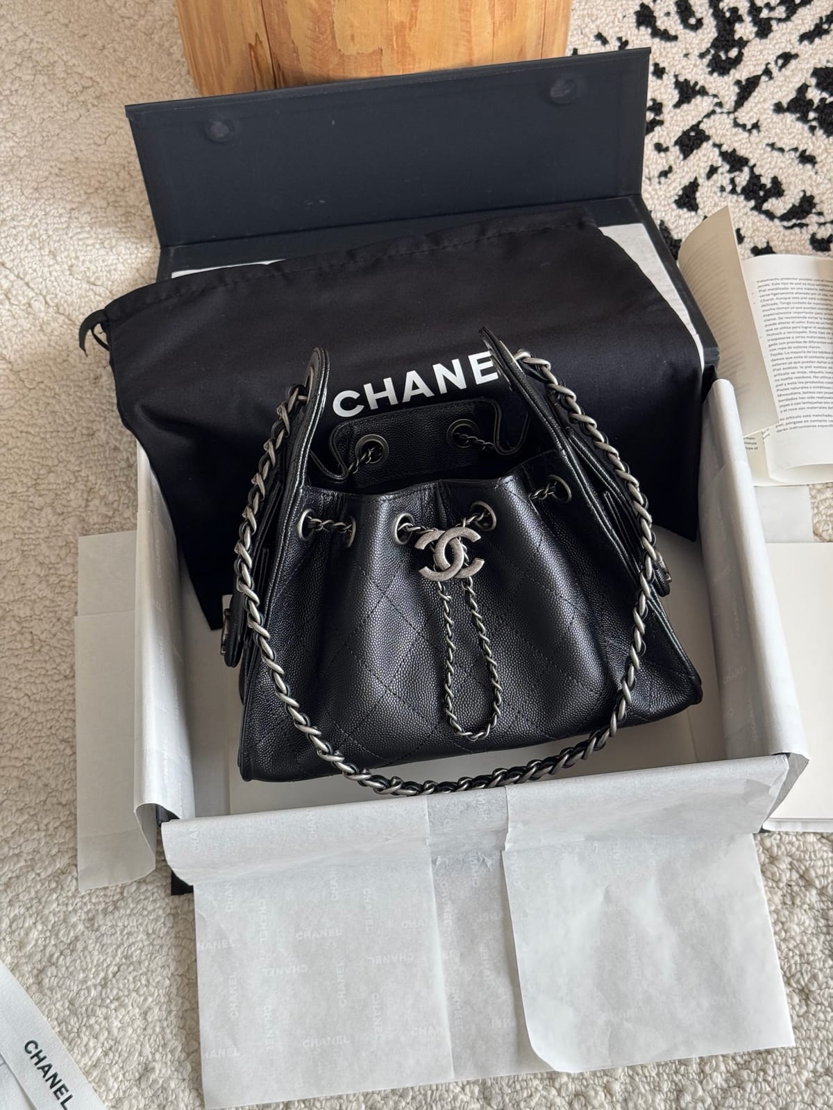  Black Grained Caviar Leather with Sliver Hardware