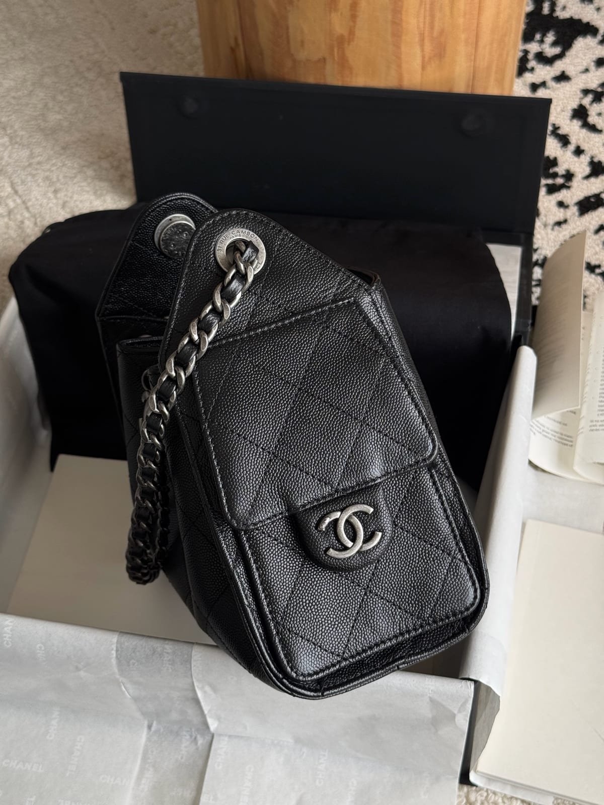  Black Grained Caviar Leather with Sliver Hardware 4