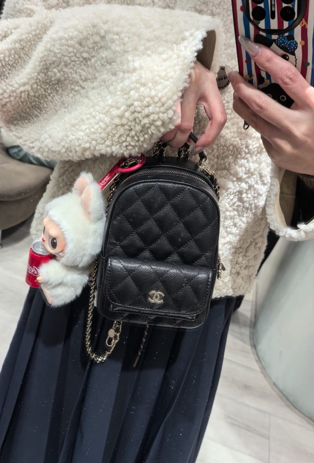  Chanel Mini Phone Holder Backpack Caviar Leather 10