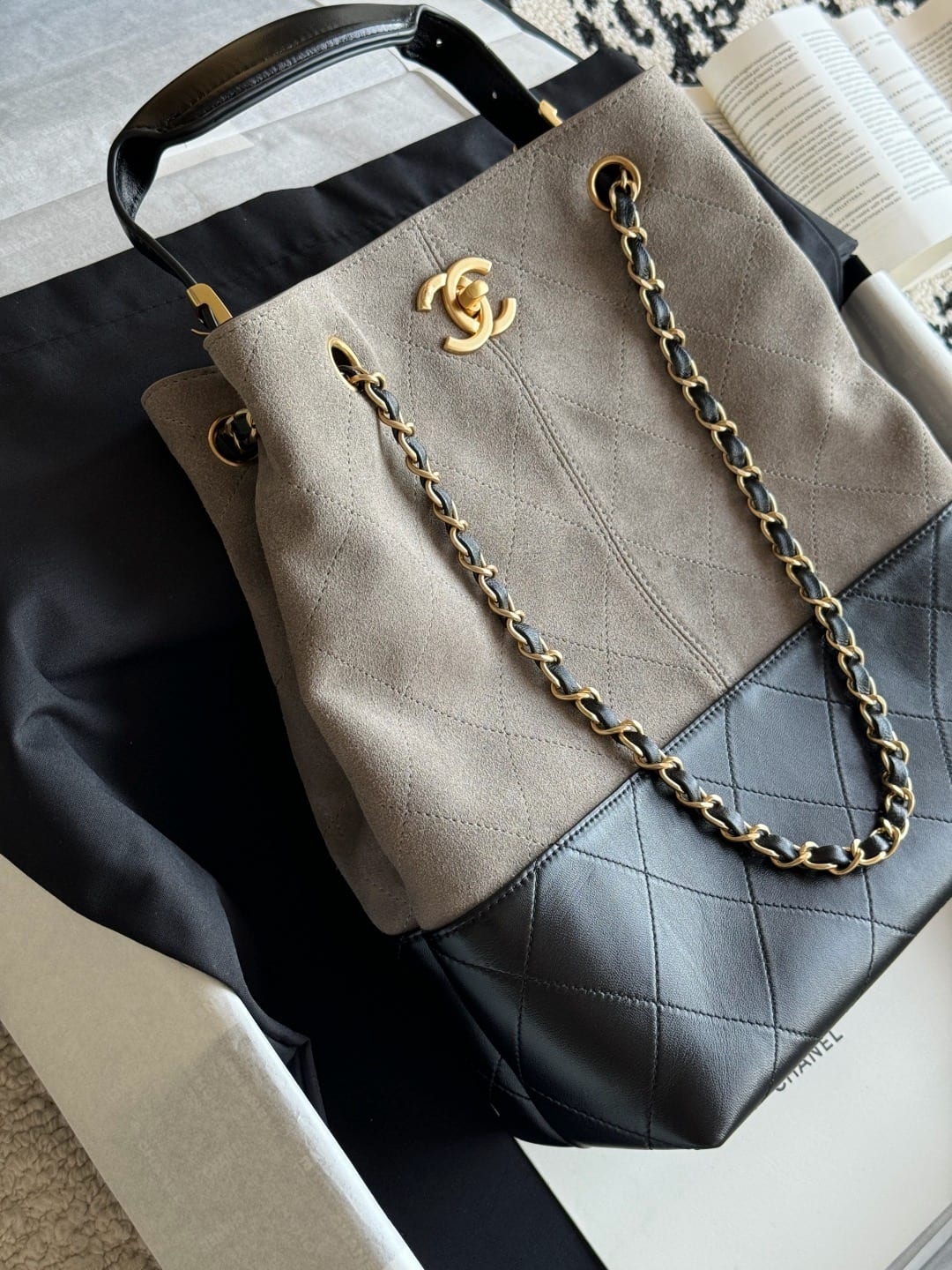 Chanel Small Coco Shopping Bag Dark Grey Suede Calfskin 2