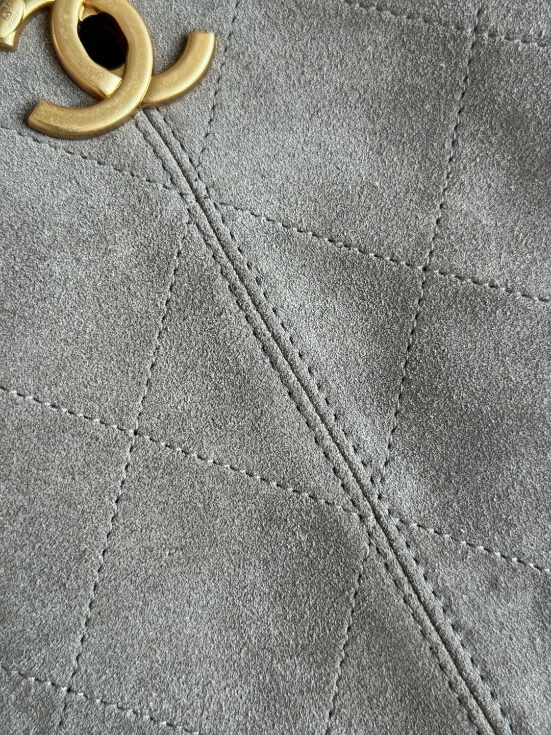 Chanel Small Coco Shopping Bag Dark Grey Suede Calfskin 4