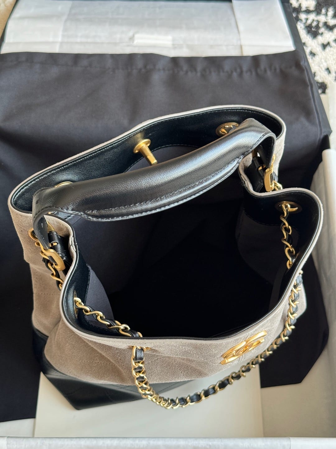 Chanel Small Coco Shopping Bag Dark Grey Suede Calfskin 5