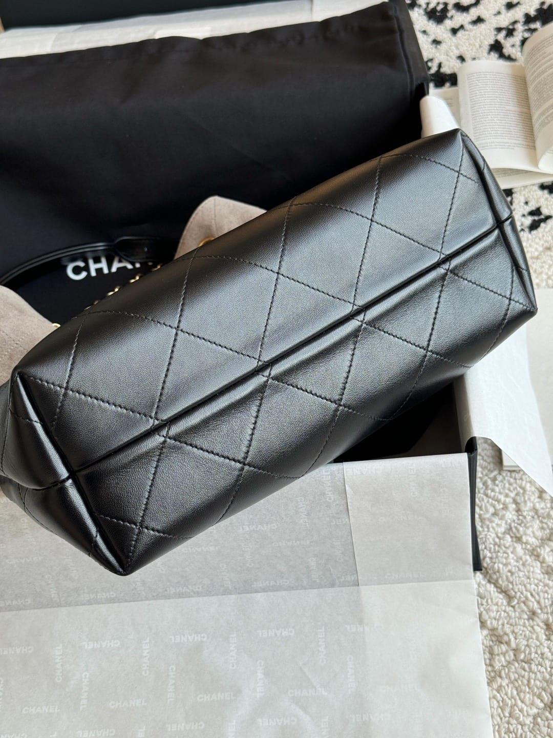 Chanel Small Coco Shopping Bag Dark Grey Suede Calfskin 7
