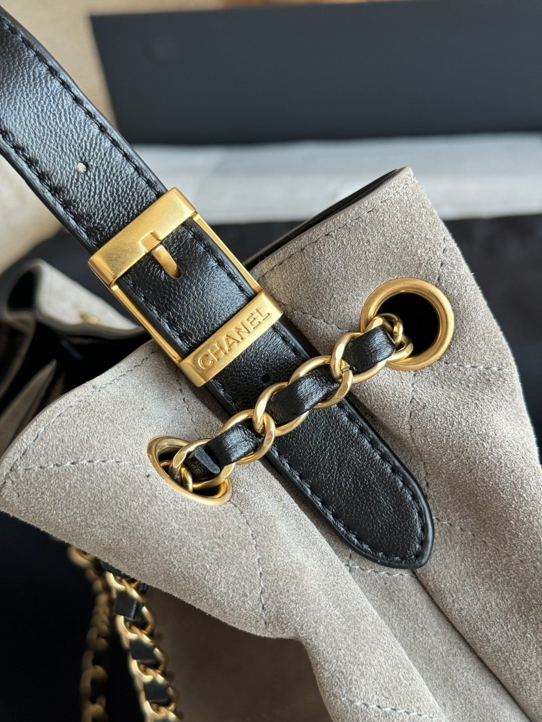 Chanel Small Coco Shopping Bag Dark Grey Suede Calfskin 9