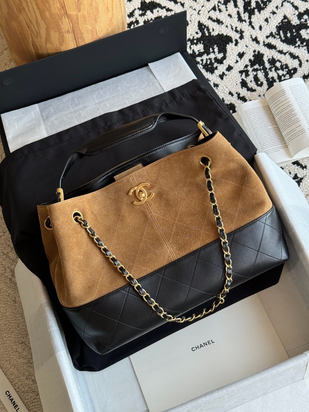  Chanel Large Coco Shopping Bag Dark Beige Suede Calfskin