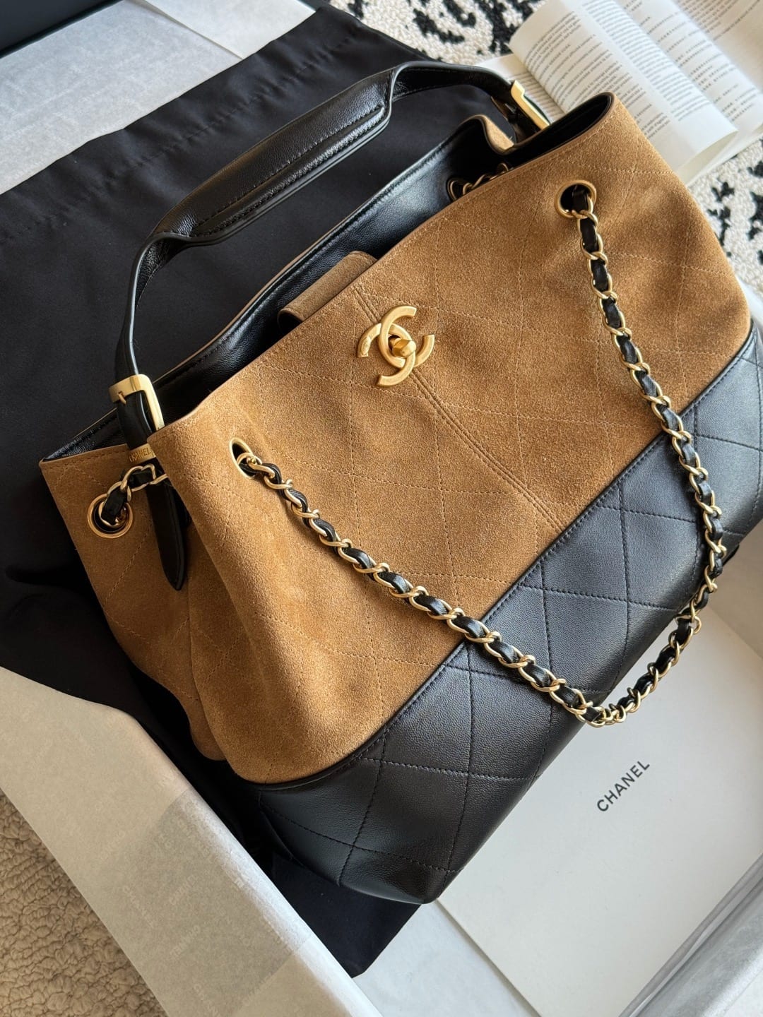  Chanel Large Coco Shopping Bag Dark Beige Suede Calfskin 2