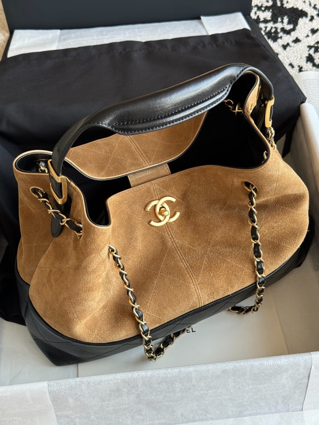  Chanel Large Coco Shopping Bag Dark Beige Suede Calfskin 4