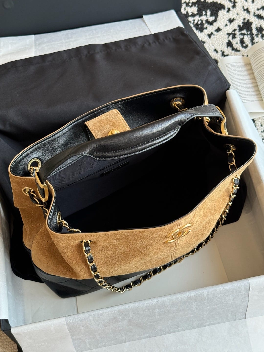  Chanel Large Coco Shopping Bag Dark Beige Suede Calfskin 5