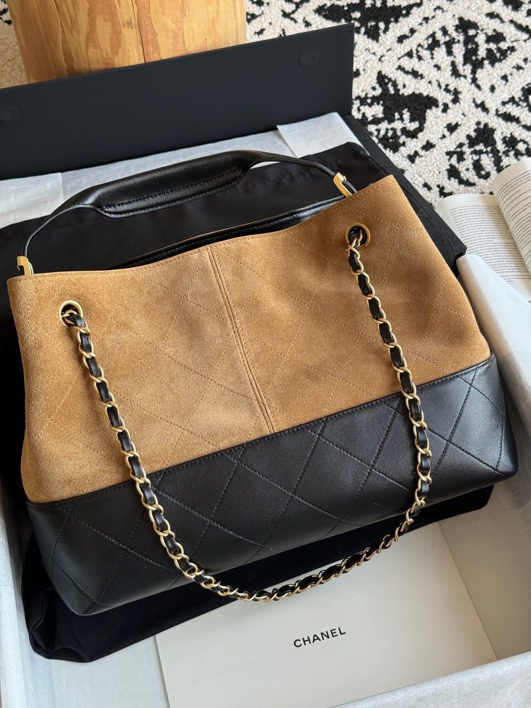  Chanel Large Coco Shopping Bag Dark Beige Suede Calfskin 8