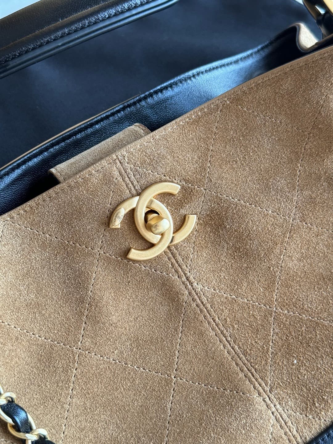  Chanel Large Coco Shopping Bag Dark Beige Suede Calfskin 9