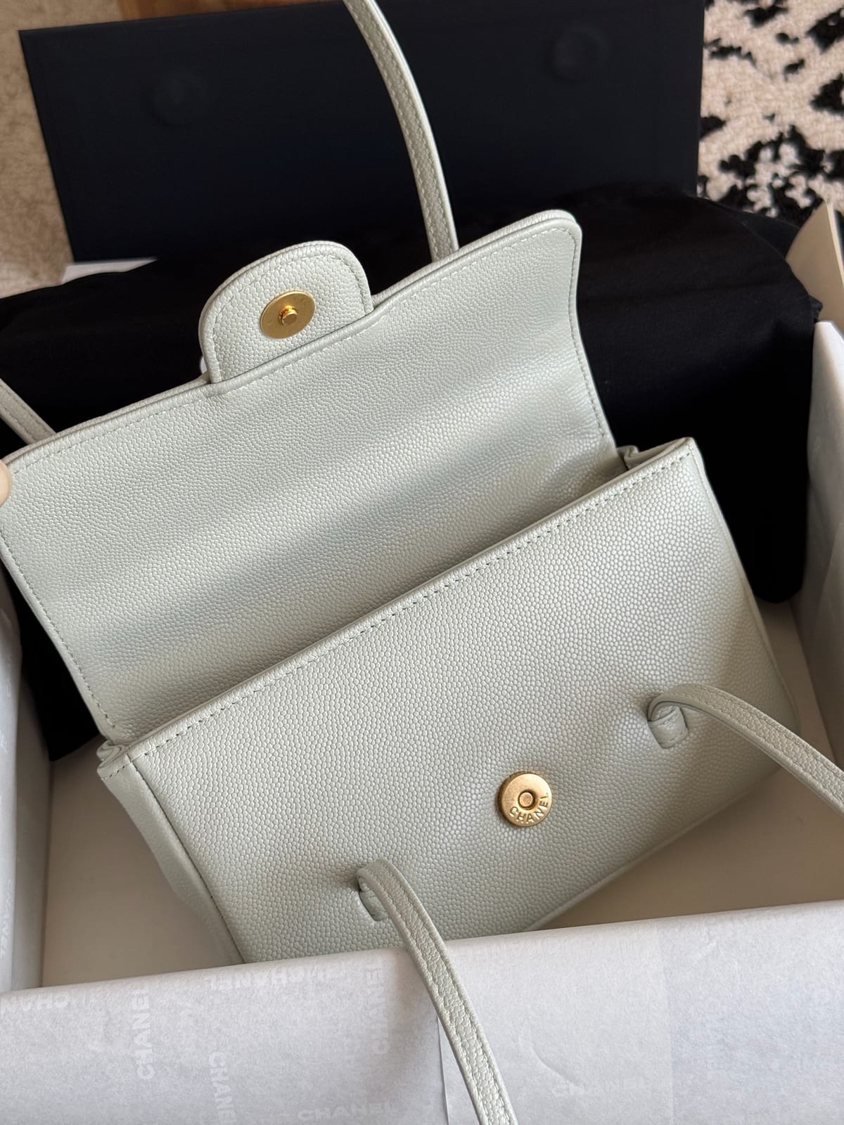 Chanel Sage Green Preppy Coco Clutch with Straps 6