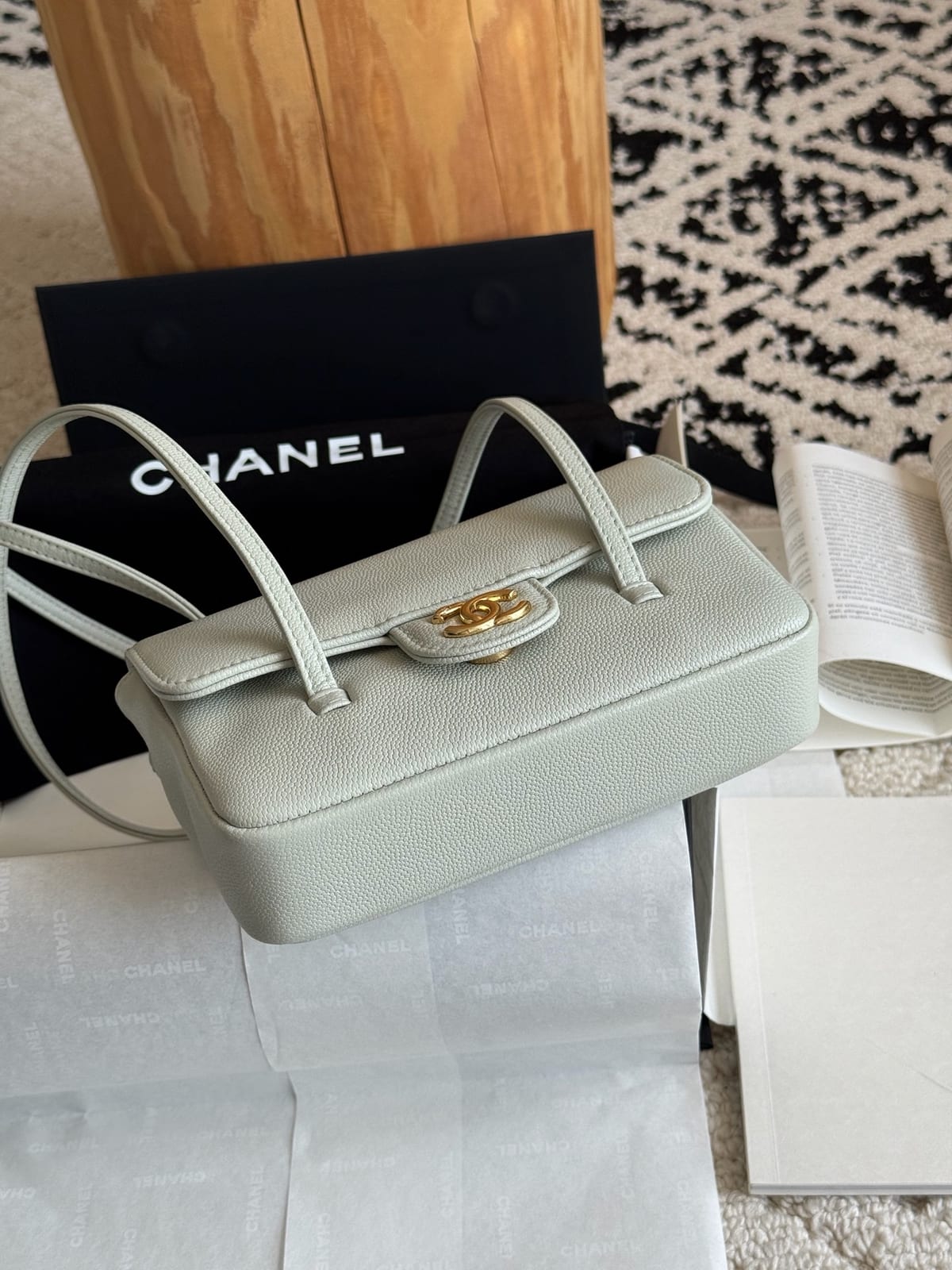 Chanel Sage Green Preppy Coco Clutch with Straps 8