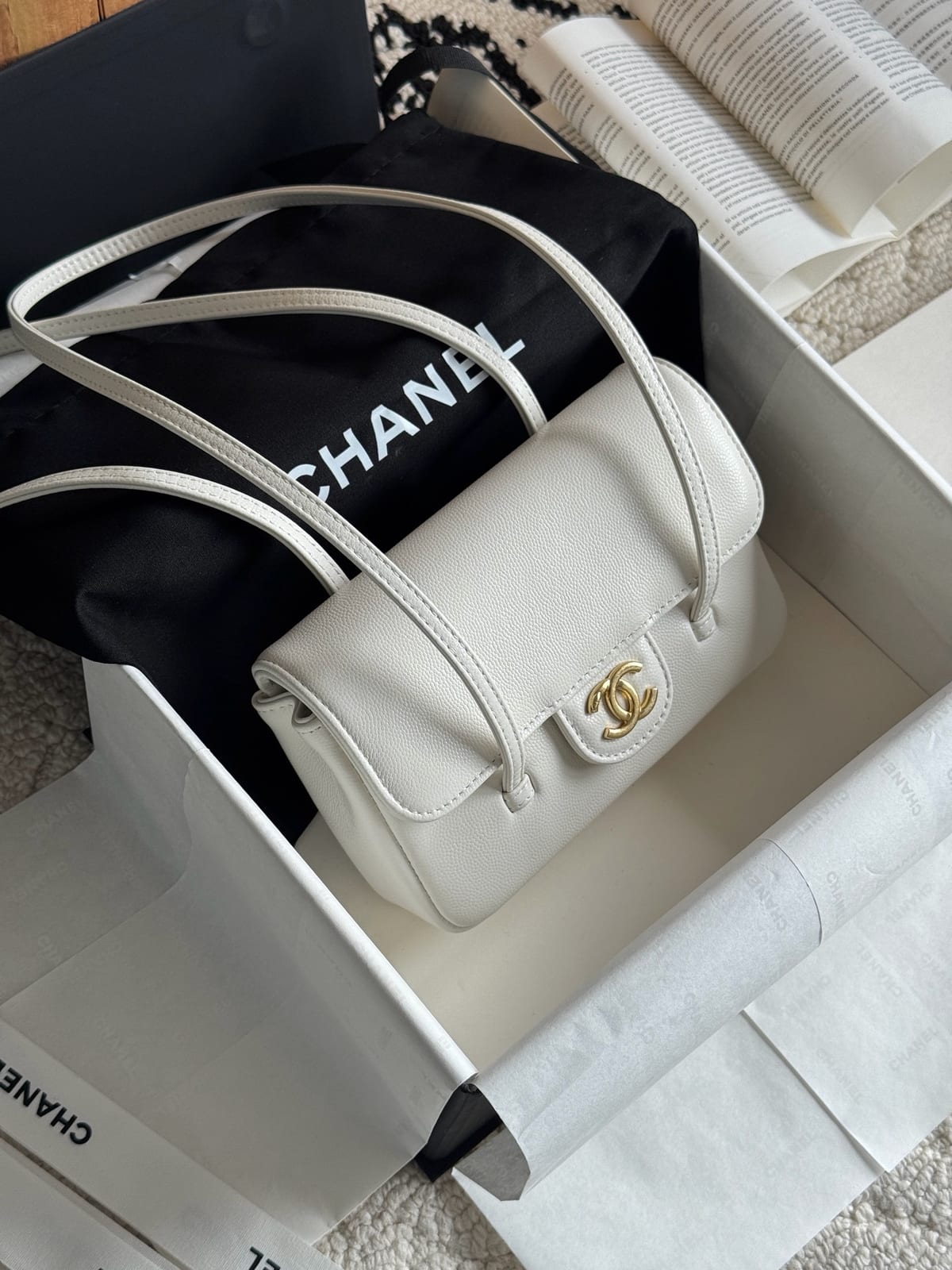 Chanel Mini Preppy Coco Clutch with Straps White Shiny Caviar Leather 2